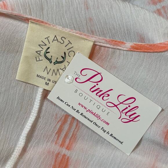 NWT Pink Lily Women’s Kimono Coral Sunset Tie Dye Size M Oversized Boho Coverup - Picture 2 of 8
